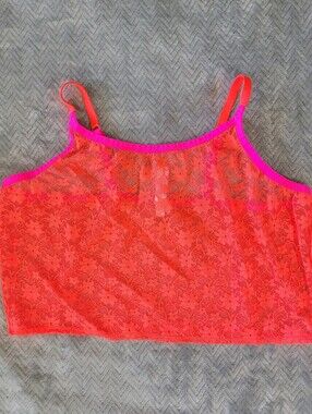 Cacique Plus Size 18/20 Pink/Red Floral Lace Cami Camisole Adjustable Sheer Neon